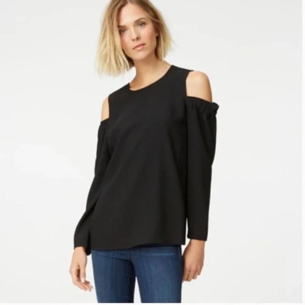 CLUB MONACO NYELLI COLD-SHOULDER TOP - BLACK - SMALL